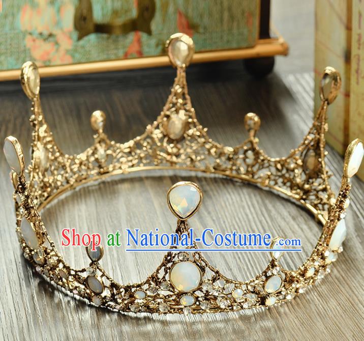 Top Grade Handmade Hair Accessories Baroque Luxury Opal Round Royal Crown, Bride Wedding Hair Kether Jewellery Princess Imperial Crown for Women