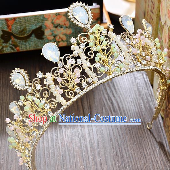 Top Grade Handmade Hair Accessories Baroque Luxury Opal Beads Royal Crown, Bride Wedding Hair Kether Jewellery Princess Crystal Imperial Crown for Women