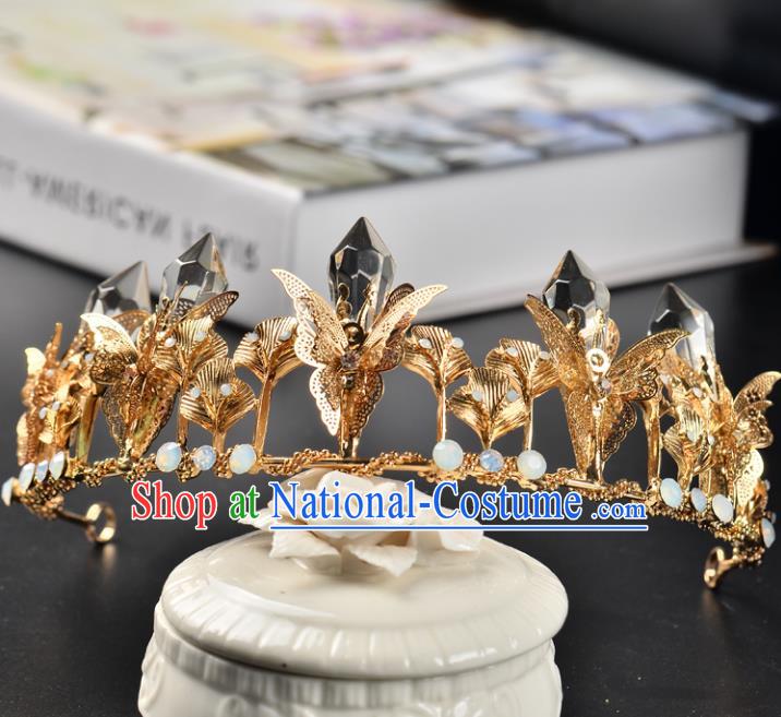 Top Grade Handmade Hair Accessories Baroque Queen Crystal Golden Butterfly Royal Crown, Bride Wedding Hair Jewellery Princess Imperial Crown for Women