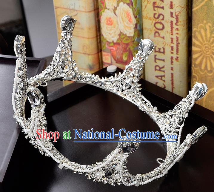 Top Grade Handmade Hair Accessories Baroque Crystal Round Imperial Crown, Bride Wedding Hair Jewellery Queen Crystal Crown for Women