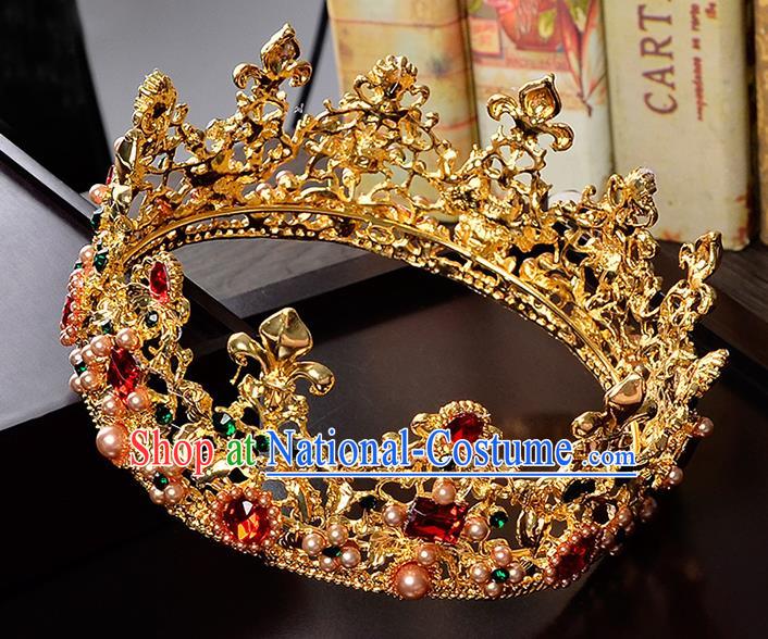 Top Grade Handmade Hair Accessories Baroque Crystal Opal Vintage Round Golden Imperial Crown, Bride Wedding Hair Jewellery Queen Crown for Women