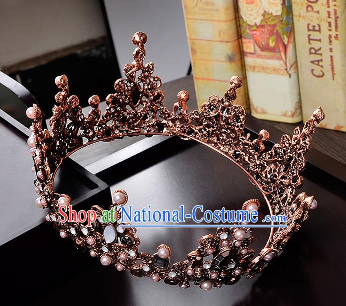 Top Grade Handmade Hair Accessories Baroque Crystal Opal Vintage Round Imperial Crown, Bride Wedding Hair Jewellery Queen Crown for Women