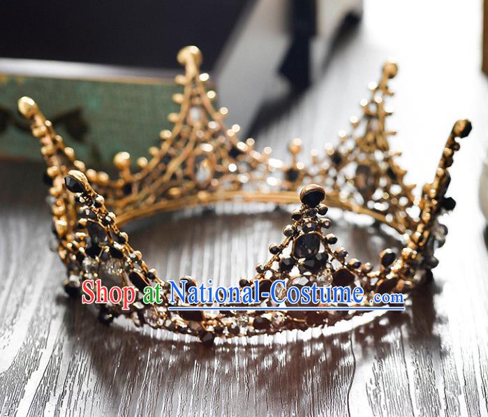 Top Grade Handmade Hair Accessories Baroque Crystal Vintage Round Black Imperial Crown, Bride Wedding Hair Jewellery Queen Crown for Women