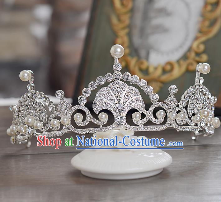 Top Grade Handmade Hair Accessories Baroque Crystal Royal Crown, Bride Wedding Hair Jewellery Princess Pearls Imperial Crown for Women