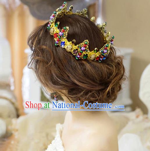 Top Grade Handmade Hair Accessories Baroque Colorful Crystal Royal Crown, Bride Wedding Hair Jewellery Princess Imperial Crown for Women