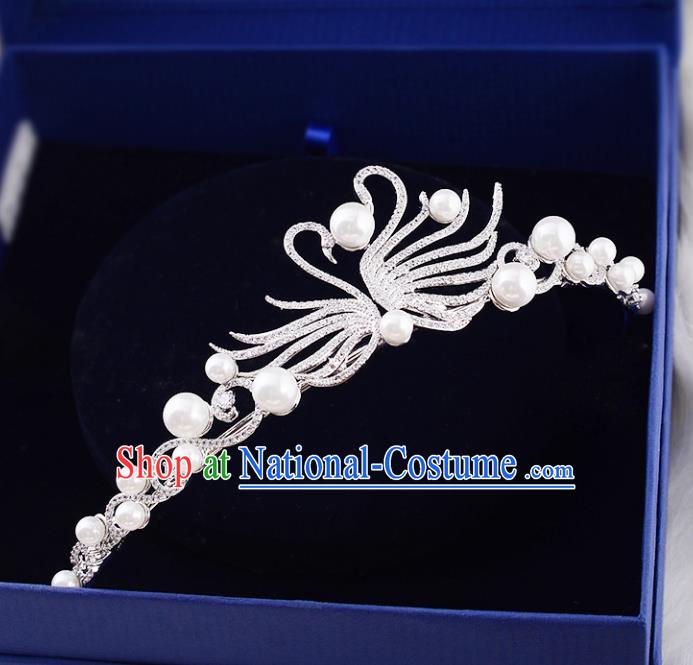 Top Grade Handmade Hair Accessories Baroque Crystal Swan Imperial Crown, Bride Wedding Hair Jewellery Princess Pearls Crown for Women