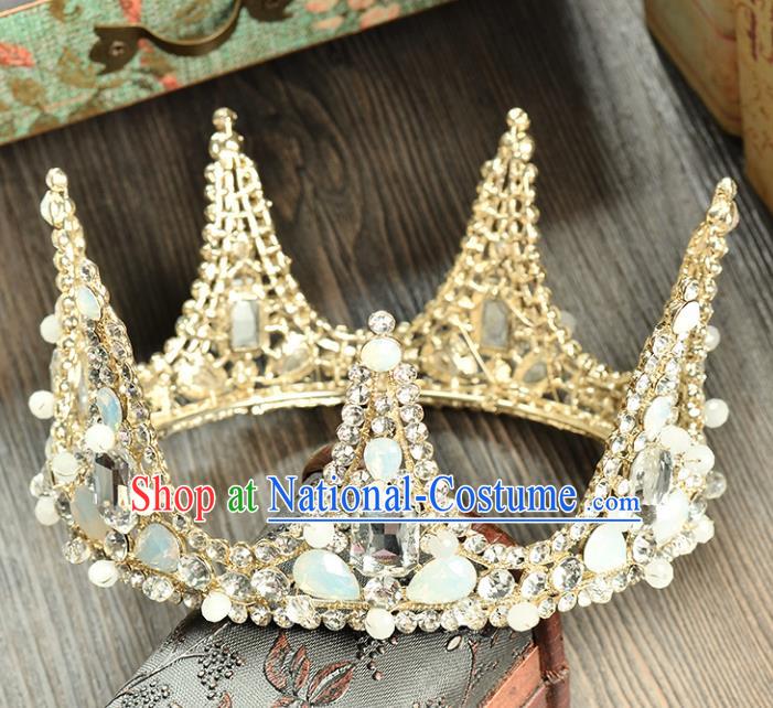 Top Grade Handmade Hair Accessories Baroque Opal Round Imperial Crown, Bride Wedding Hair Jewellery Princess Crystal Crown for Women