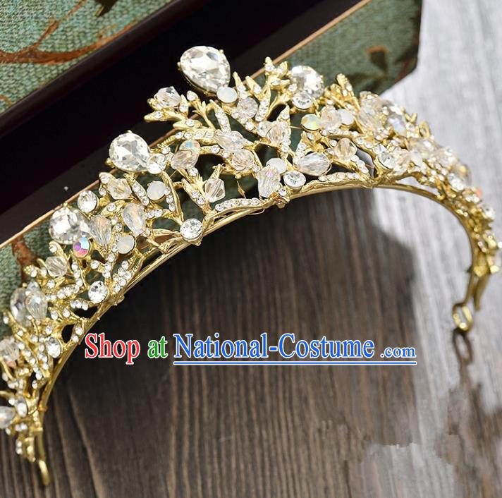 Top Grade Handmade Hair Accessories Baroque Golden Imperial Crown, Bride Wedding Hair Jewellery Princess Crystal Crown for Women