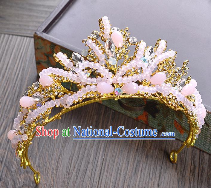 Top Grade Handmade Hair Accessories Baroque Crystal Vintage Pink Beads Imperial Crown, Bride Wedding Hair Jewellery Queen Crown for Women