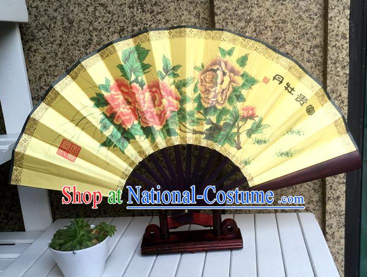 Traditional Chinese Crafts Peking Opera Folding Fan China Sensu Printing Peony Flowers Dance Accordion Silk Fan for Women