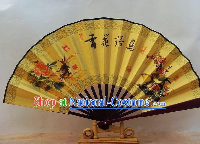 Traditional Chinese Crafts Peking Opera Folding Fan China Sensu Printing Piano Songbirds Accordion Silk Fan for Men