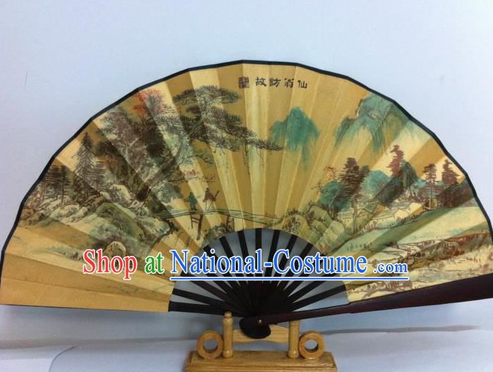 Traditional Chinese Crafts Peking Opera Folding Fan China Sensu Printing Chinese Pine Tree Poet Silk Fan for Men