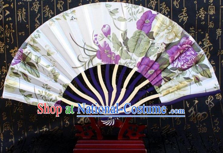 Traditional Chinese Crafts Peking Opera Folding Fan China Sensu Printing Flowers Japan White Silk Fan for Women