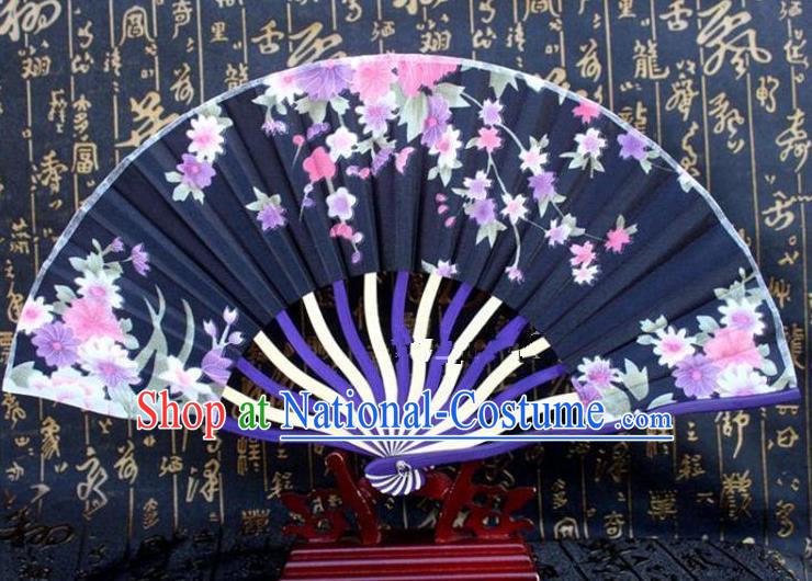 Traditional Chinese Crafts Peking Opera Folding Fan China Sensu Printing Flowers Japan Black Silk Fan for Women