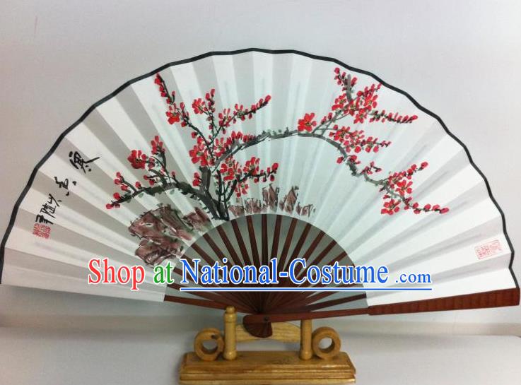 Traditional Chinese Crafts Peking Opera Folding Fan China Sensu Printing Plum Blossom White Paper Fan for Women