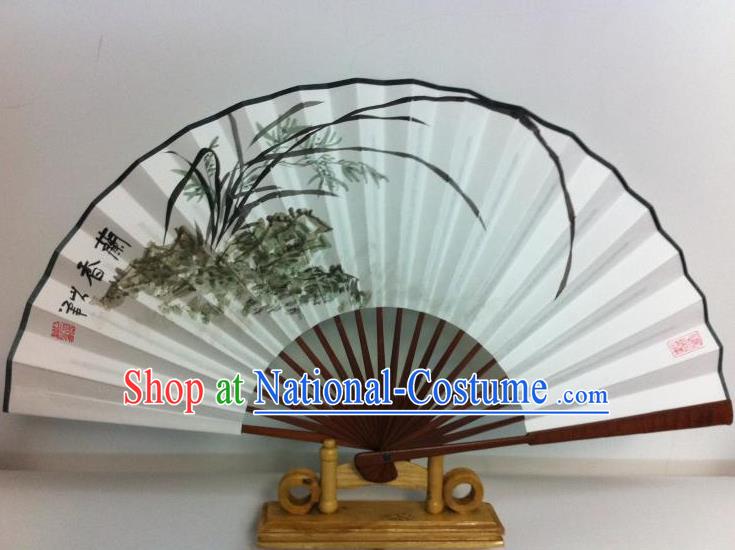 Traditional Chinese Crafts Peking Opera Folding Fan China Sensu Printing Orchid White Paper Fan for Women