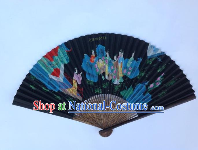 Traditional Chinese Crafts Peking Opera Folding Fan China Sensu Ink Painting A Dream in Red Mansions Black Paper Paper Fan