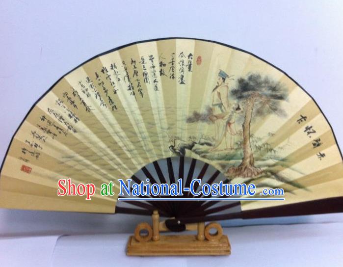 Traditional Chinese Crafts Peking Opera Folding Fan China Sensu Printing Meditating on the Past at Chibi Silk Fan for Men