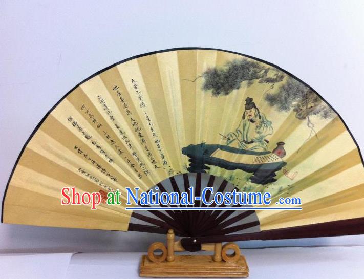 Traditional Chinese Crafts Peking Opera Folding Fan China Sensu Printing Chinese Poet Li bai Drunken Silk Fan for Men