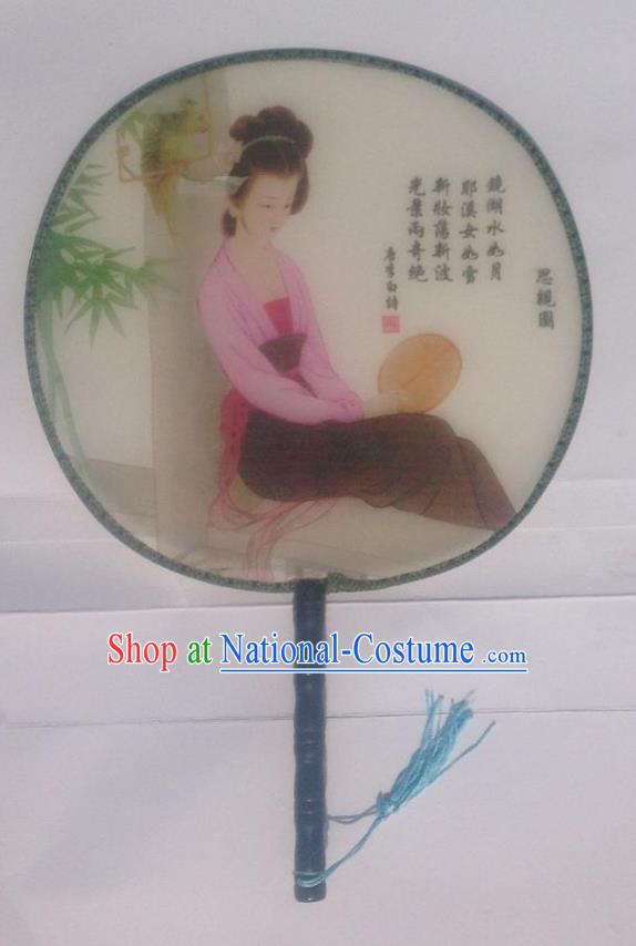 Traditional Chinese Crafts Ancient Palace Lady Dance Round Silk Fan, China Hand Painting Imperial Concubine Hanfu Circular Fan for Women