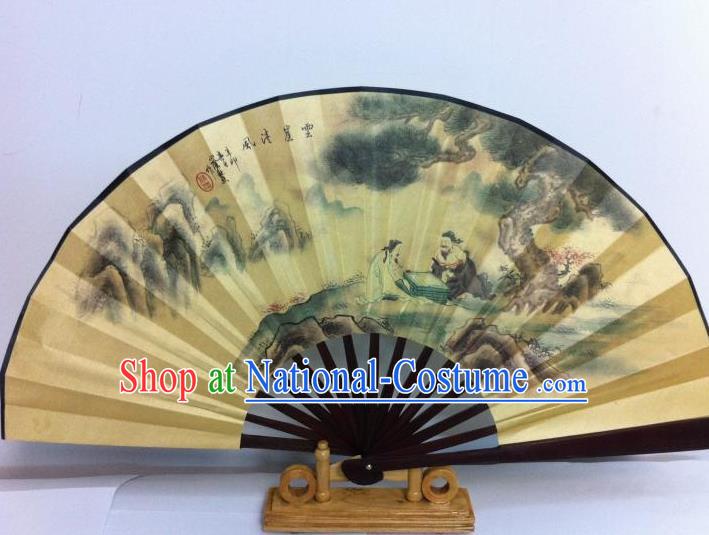 Traditional Chinese Crafts Peking Opera Folding Fan China Sensu Printing Chinese Poet Playing Chess Silk Fan for Men