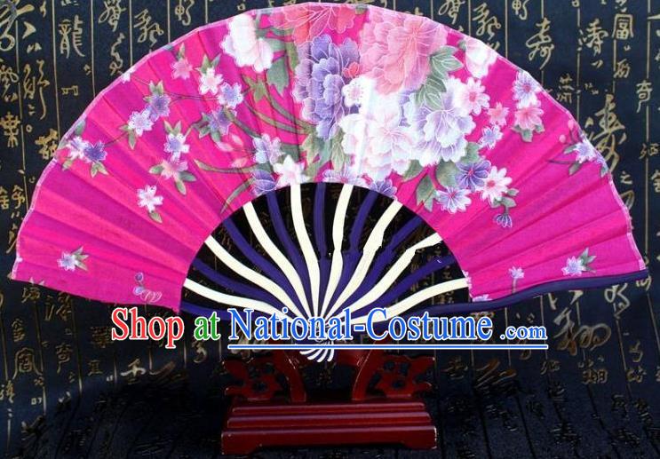 Traditional Chinese Crafts Peking Opera Folding Fan China Sensu Printing Flowers Japan Rosy Silk Fan for Women