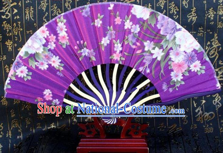 Traditional Chinese Crafts Peking Opera Folding Fan China Sensu Printing Flowers Japan Purple Silk Fan for Women