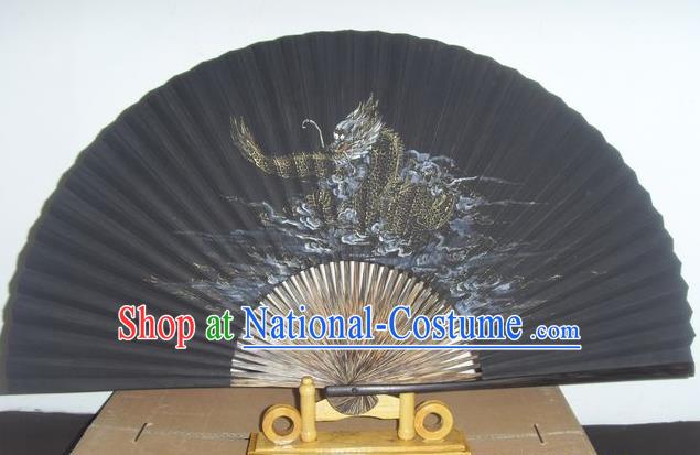 Traditional Chinese Crafts Peking Opera Folding Fan China Sensu Hand Painting Chinese Zodiac Dragon Silk Fan for Men