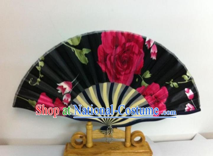 Traditional Chinese Crafts Peking Opera Folding Fan China Sensu Hand Painting Red Flowers Chinese Silk Dance Fan for Women