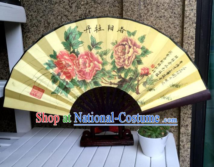 Traditional Chinese Crafts Peking Opera Folding Fan China Sensu Hand Painting Luoyang Peony Chinese Silk Fan for Women