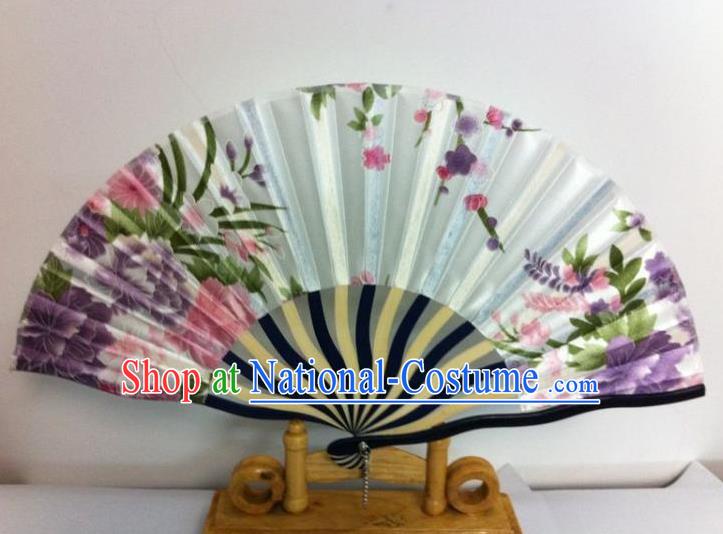 Traditional Chinese Crafts Peking Opera Folding Fan China Sensu Hand Painting Flowers Chinese White Silk Dance Fan for Women