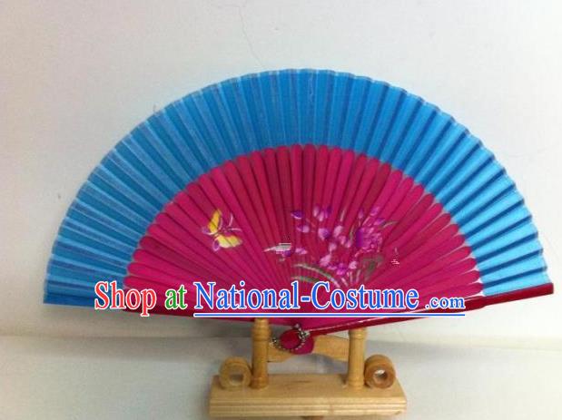 Traditional Chinese Crafts Peking Opera Folding Fan China Sensu Handmade Chinese Painting Orchid Rosy Fan for Women