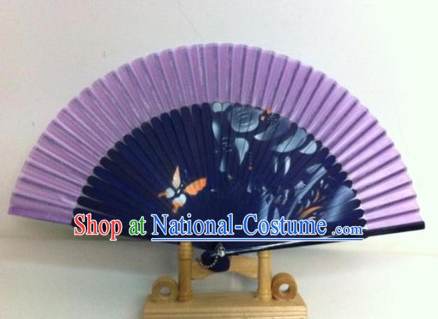 Traditional Chinese Crafts Peking Opera Folding Fan China Sensu Handmade Chinese Painting Orchid Navy Fan for Women