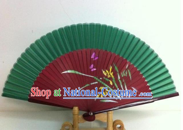 Traditional Chinese Crafts Peking Opera Folding Fan China Sensu Handmade Chinese Painting Orchid Red Fan for Women