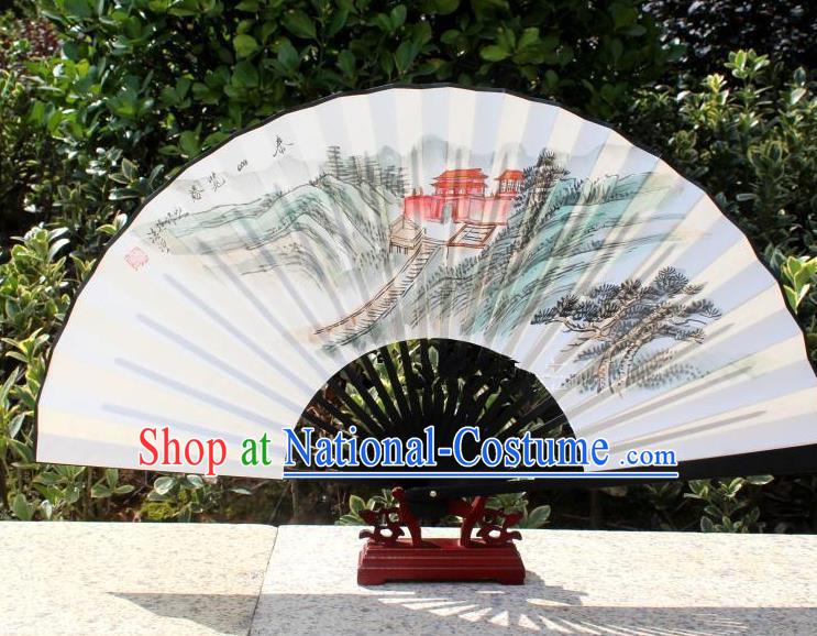 Traditional Chinese Crafts Peking Opera Folding Fan China Sensu Handmade Chinese Painting Spring Scenery Xuan Paper Fan for Women