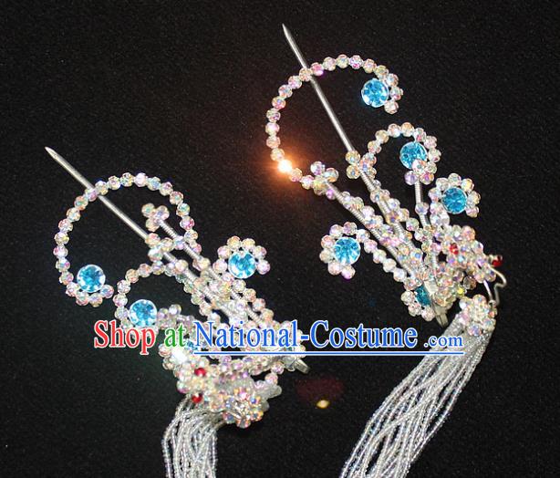 Traditional China Beijing Opera Young Lady Hair Accessories Tassel Step Shake, Ancient Chinese Peking Opera Hua Tan Headwear Diva Crystal Empress Phoenix Hairpins