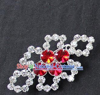 Traditional China Beijing Opera Young Lady Jewelry Accessories Collar Brooch, Ancient Chinese Peking Opera Hua Tan Diva Red Crystal Breastpin