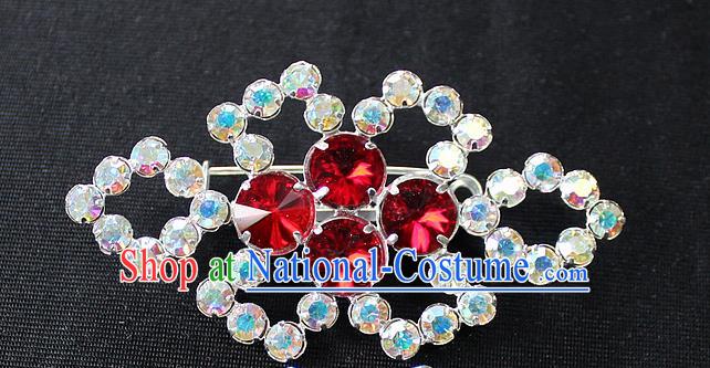 Traditional China Beijing Opera Young Lady Jewelry Accessories Collar Brooch, Ancient Chinese Peking Opera Hua Tan Diva Red Colorful Crystal Breastpin