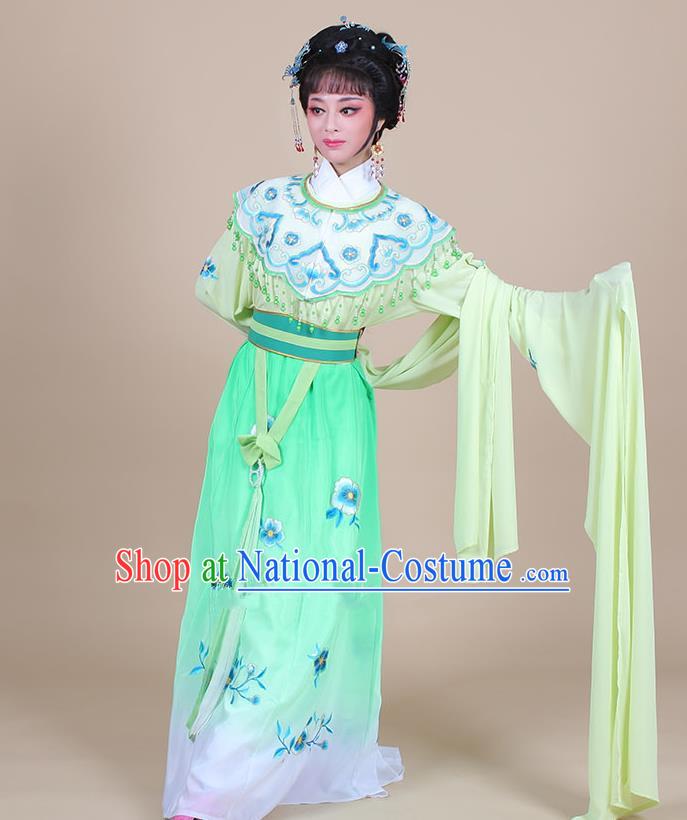 Traditional China Beijing Opera Young Lady Hua Tan Costume Female Water Sleeve Dance Green Clothing, Ancient Chinese Peking Opera Diva Embroidery Plum Blossom Dress