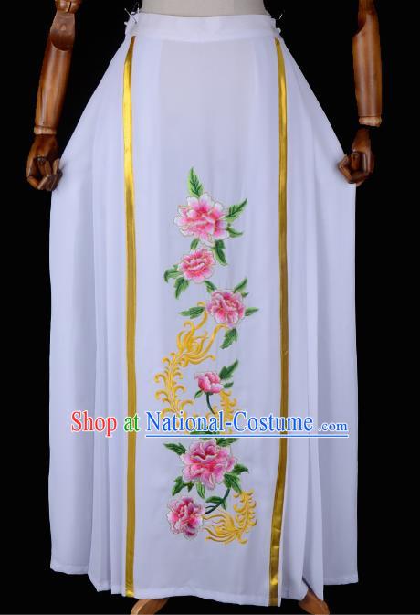 Traditional China Beijing Opera Young Lady Hua Tan Costume Embroidered Pleated Skirt, Ancient Chinese Peking Opera Diva Embroidery Peony Dress Bust Skirt