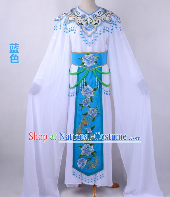 Traditional China Beijing Opera Young Lady Hua Tan Costume Cloud Shoulder Embroidered Clothing, Ancient Chinese Peking Opera Diva Embroidery Blue Dress Clothing