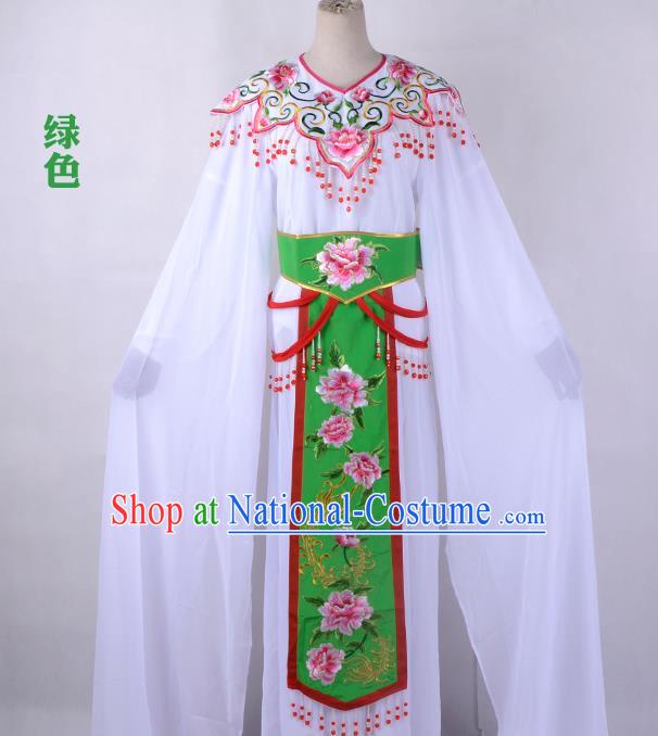 Traditional China Beijing Opera Young Lady Hua Tan Costume Cloud Shoulder Embroidered Clothing, Ancient Chinese Peking Opera Diva Embroidery Green Dress Clothing