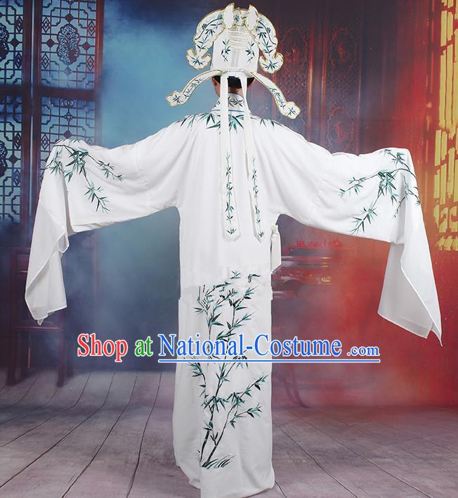 Traditional China Beijing Opera Niche Costume Gifted Scholar Embroidered Robe and Headwear, Ancient Chinese Peking Opera Embroidery Bamboo Clothing