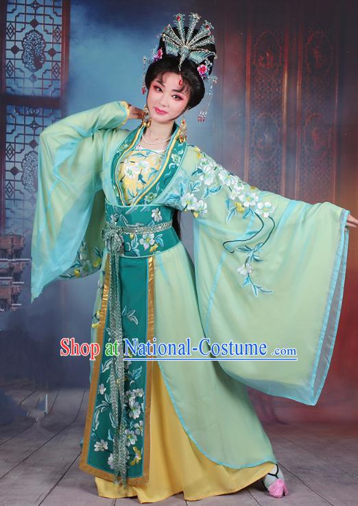 Traditional China Beijing Opera Young Lady Hua Tan Costume Princess Green Embroidered Cape, Ancient Chinese Peking Opera Diva Embroidery Dress Clothing