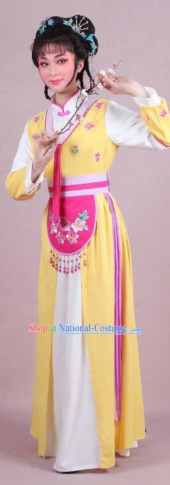 Traditional China Beijing Opera Young Lady Hua Tan Costume Servant Girl Embroidered Yellow Clothing, Ancient Chinese Peking Opera Diva Embroidery Dress Clothing