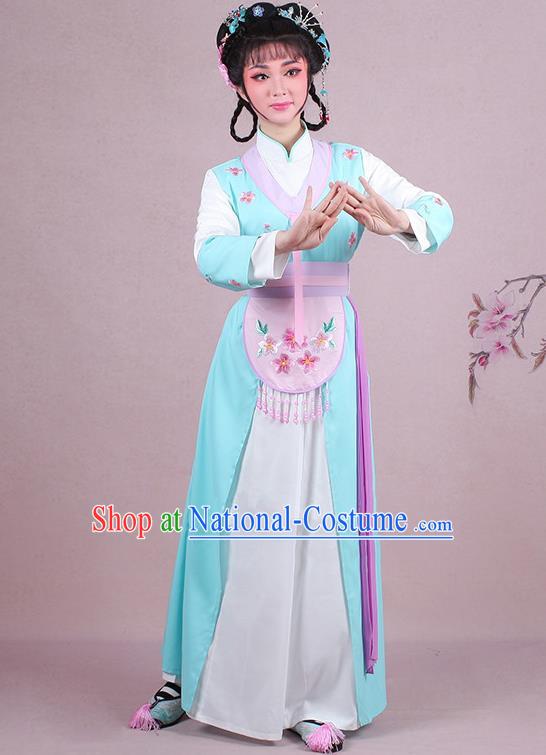 Traditional China Beijing Opera Young Lady Hua Tan Costume Servant Girl Embroidered Light Blue Clothing, Ancient Chinese Peking Opera Diva Embroidery Dress Clothing