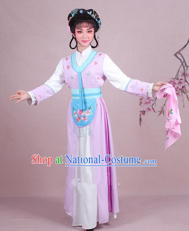 Traditional China Beijing Opera Young Lady Hua Tan Costume Servant Girl Embroidered Lilac Clothing, Ancient Chinese Peking Opera Diva Embroidery Dress Clothing