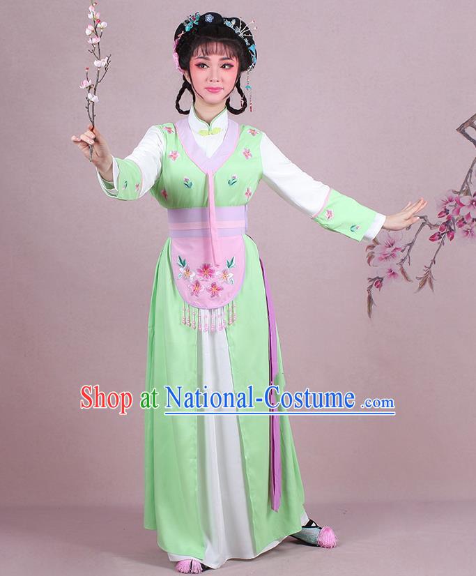 Traditional China Beijing Opera Young Lady Hua Tan Costume Servant Girl Embroidered Green Clothing, Ancient Chinese Peking Opera Diva Embroidery Dress Clothing