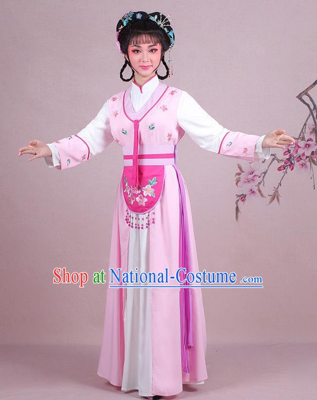 Traditional China Beijing Opera Young Lady Hua Tan Costume Servant Girl Embroidered Pink Clothing, Ancient Chinese Peking Opera Diva Embroidery Dress Clothing