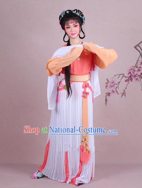 Traditional China Beijing Opera Young Lady Servant Girl Costume Embroidered Orange Dress, Ancient Chinese Peking Opera Diva Embroidery Clothing